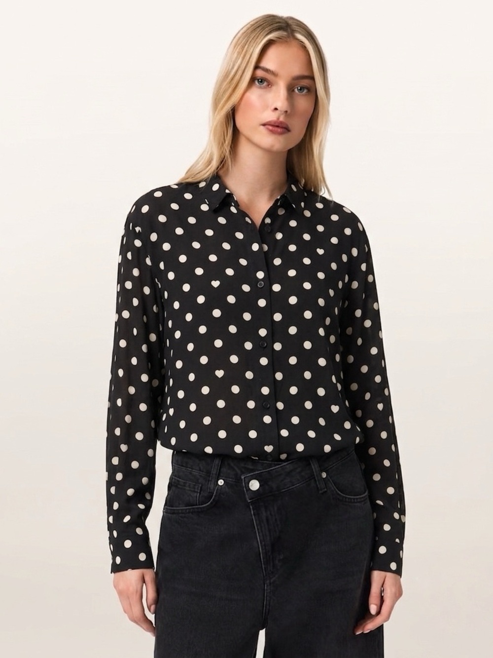 ALL SAINTS Women's Rolla Polka Dot Long Sleeve Shirt - Black, Large